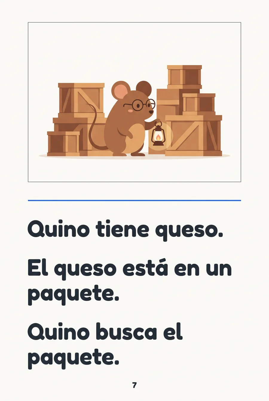 Página de cuento del Libro 12: Quino tiene queso