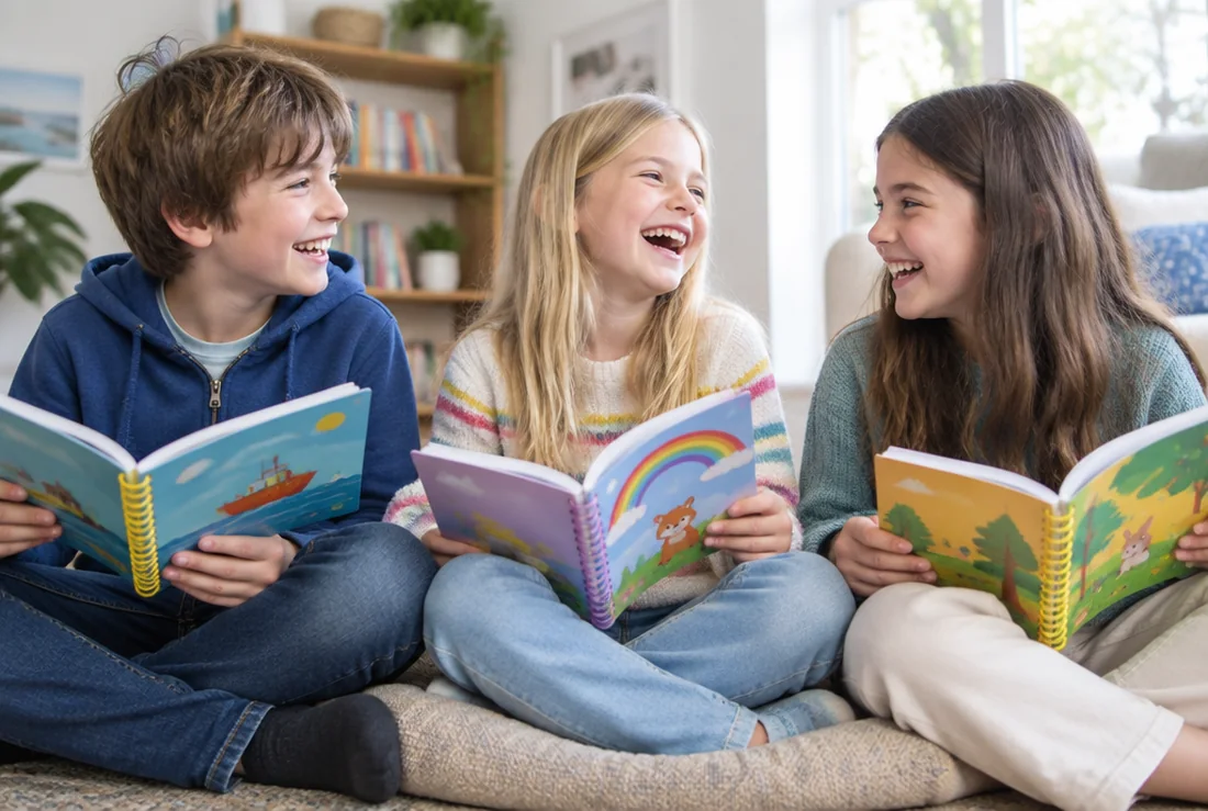Tres chicos leyendo sus libros