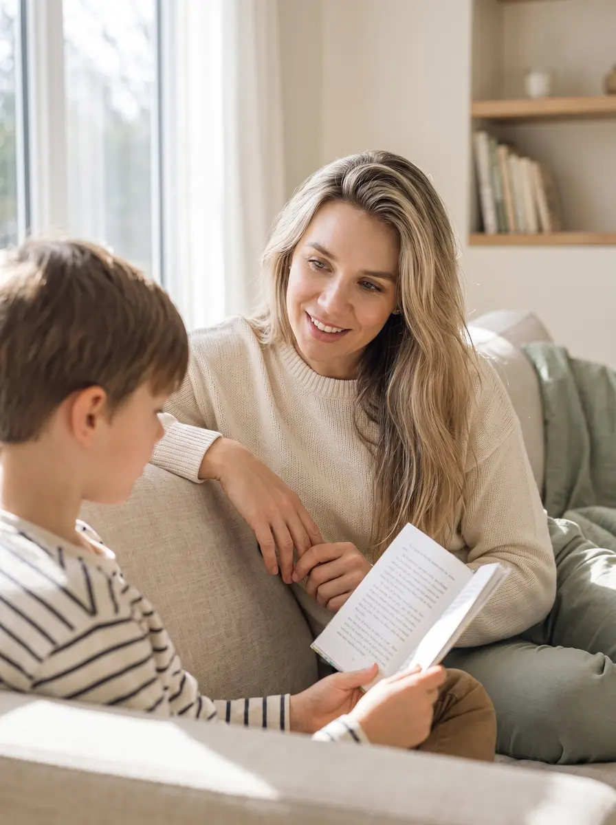 Mia Rose, psicopedagoga infantil, leyendo con un niño