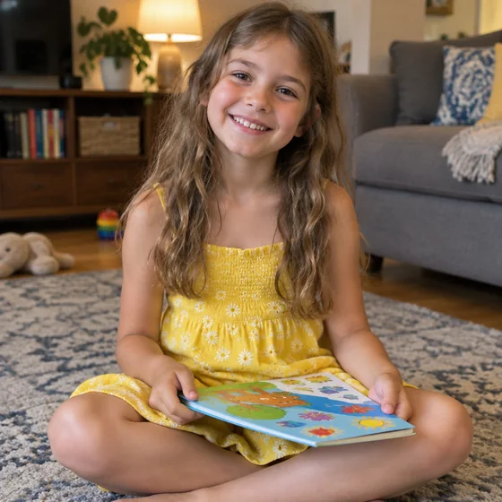 Valentina leyendo su libro