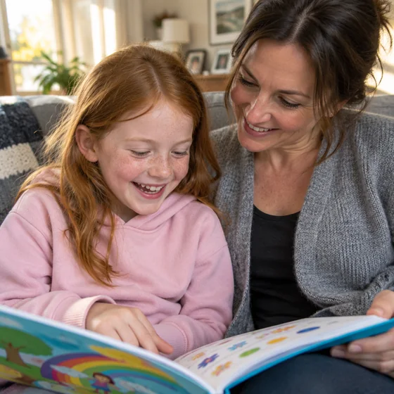 Isabella leyendo con su mamá